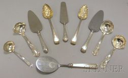 Eight Silver Ladles and Serving Pieces